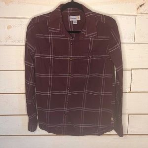Carhartt Plaid Flannnel Long-Sleeve Button-Up Shirt Maroon Size S (4/6)
